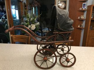 Vintage Wicker Wood Metal Victorian Baby Doll Buggy Carriage Stroller