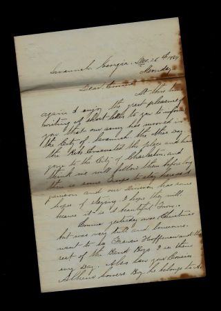 48th Indiana Infantry Civil War Letter - Rebels Evacuate Savannah,  Georgia Etc.