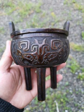 Estate Old House Chinese Ming Bronze Incense Burner It Marked Asian China