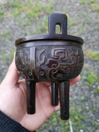Estate Old House Chinese Ming Bronze Incense Burner It Marked Asian China 2