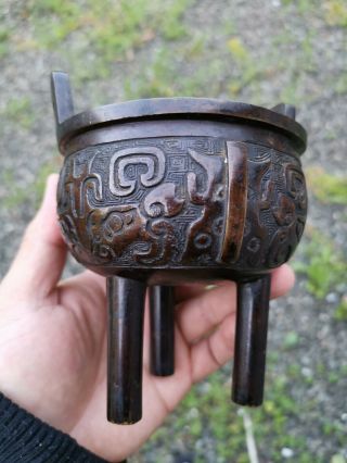 Estate Old House Chinese Ming Bronze Incense Burner It Marked Asian China 3
