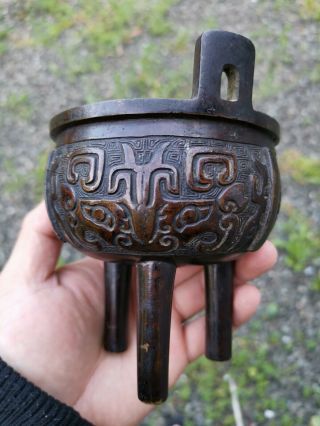 Estate Old House Chinese Ming Bronze Incense Burner It Marked Asian China 4