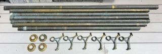Vintage Solid Brass 2 " Bar Foot Guard Rails Over 40 Feet 6 Brackets 4 Flanges