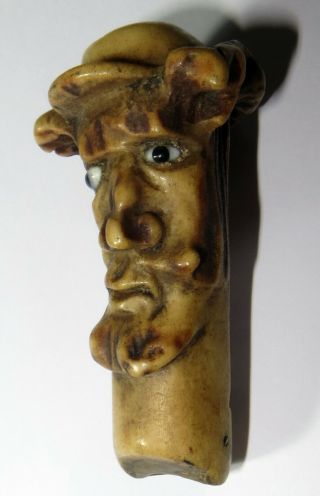 Unusual Antique? Bone Carved Whistle Character Of Man 