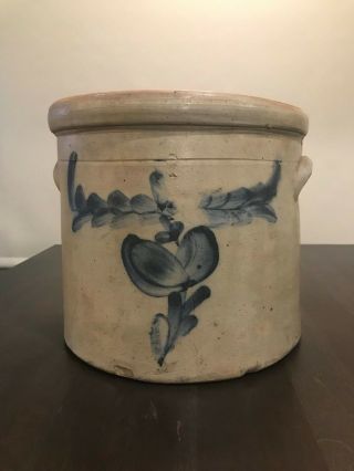 Vintage 2 Gallon Stoneware Crock Cobalt Blue Design