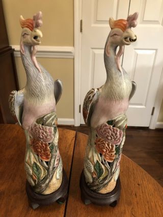 Vintage Famille Rose 14 " Porcelain Phoenix Bird Figurines