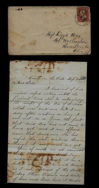 39th Ohio Infantry Civil War Letter From " Camp In The Field " In Mississippi