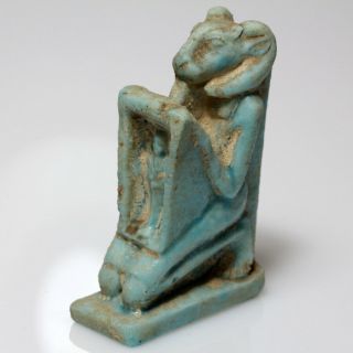 Circa 500 - 100 Bc Egyptian Faience Blue Statue Of Goddess Khnum