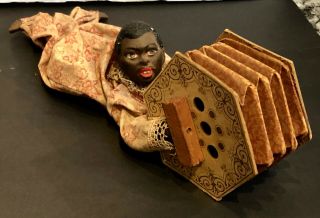 Early Extraordinary Black Americana Toy Black Boy Playing Concertina A Treasure