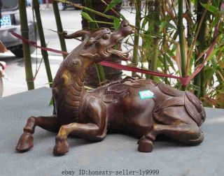 Old Chinese Bronze Unicorn Dragon Head Foo Dog Lion Statue Incense Burner Censer