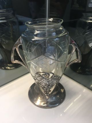 Wmf Jugendstil Art Nouveau Glass & Silver Grape Motif Vase Ostrich Mark