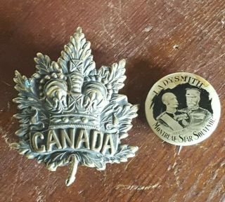 Canada Boer War Cap Badge & Ladysmith Montreal Star Souvenir Generals Pinback 2
