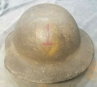 Ww1 U.  S.  A.  E.  F.  Painted 1st Division Helmet Liner & Leather Strap