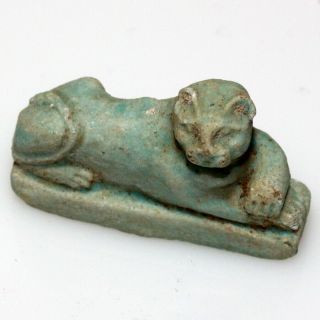 Very Rare Egyptian Blue Glazed Panther Amulet Statue Ca 1000 - 500 Bc