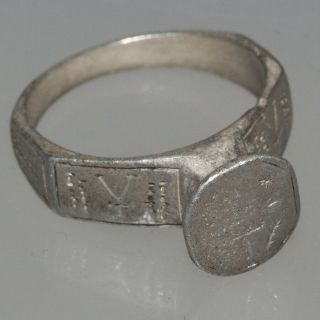 Scarce - Roman Military Silver Decorated Ring Circa 50 - 100 Ad