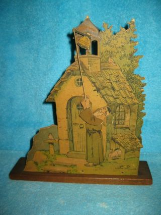 1870 Ives Paper Over Wood " Friar Rings Church Bell " Steam Engine Toy Accessory
