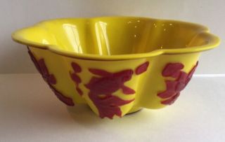 Antique Chinese Yellow & Red Peking Glass Scalloped Bowl