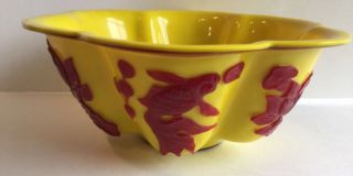 Antique Chinese Yellow & Red Peking Glass Scalloped Bowl 2