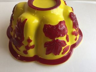 Antique Chinese Yellow & Red Peking Glass Scalloped Bowl 9