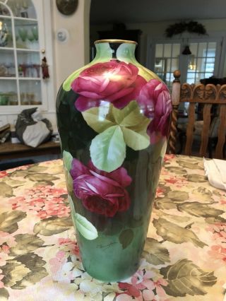 Hand Painted Ginori Roses Vase Firenza Ware Signed By Artist.