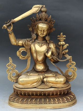 17 " Chinese Tibet Buddhism Bronze Wenshu Manjushri Buddha Sword Kwan - Yin Statue