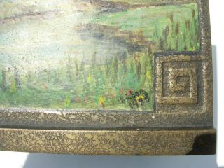 Antique Tiffany Studios era Bronze Bookends with 1925 Landscape Paintings 5
