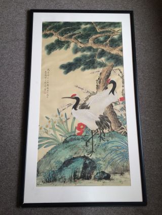 Chinese Watercolor Scroll Painting Of Cranes Asia Artist Ying Liu Art