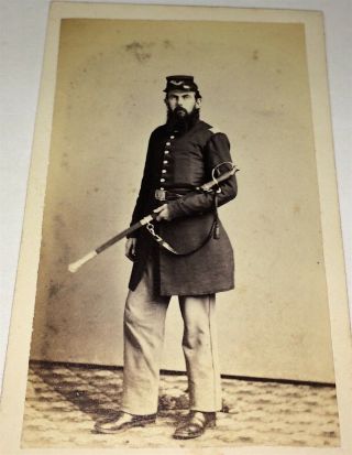 Rare Antique American Civil War Union Infantry Officer Armed Sword Cdv Photo