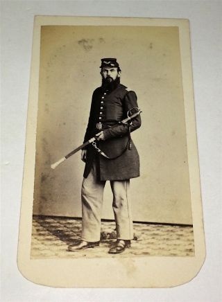 Rare Antique American Civil War Union Infantry Officer Armed Sword CDV Photo 2