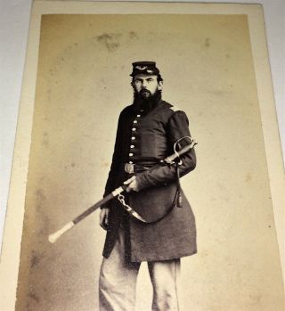Rare Antique American Civil War Union Infantry Officer Armed Sword CDV Photo 3