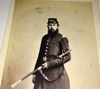 Rare Antique American Civil War Union Infantry Officer Armed Sword CDV Photo 4