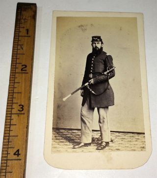 Rare Antique American Civil War Union Infantry Officer Armed Sword CDV Photo 6