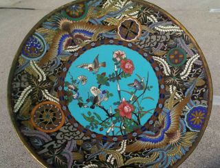 ANTIQUE JAPANESE MEIJI PERIOD CLOISONNE CHARGER PLATE RAISED BASE 12 
