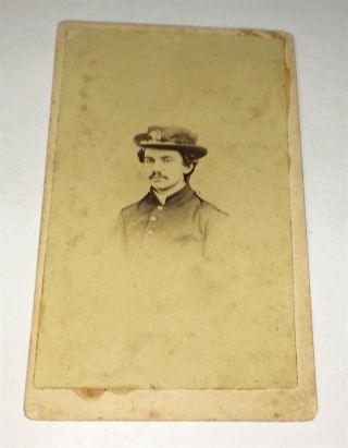 Rare Antique American Civil War Union Infantry Officer Hat Military MD CDV Photo 2