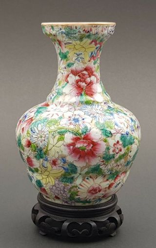 Qianlong Mark 19th C Qing Antique Chinese Famille Rose Millefleur Porcelain Vase