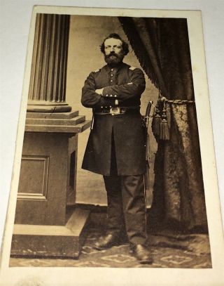 Rare Antique American Civil War Uniform Armed Officer,  Sword Military Cdv Photo