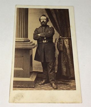 Rare Antique American Civil War Uniform Armed Officer,  Sword Military CDV Photo 2