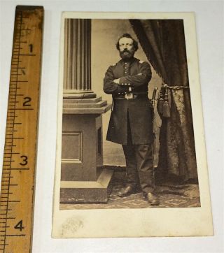 Rare Antique American Civil War Uniform Armed Officer,  Sword Military CDV Photo 5