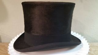 Antique Tress Company Of London Felted Beaver Top Hat - Victorian Era 1800 