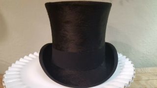 Antique Tress Company of London Felted Beaver Top Hat - Victorian Era 1800 ' s 2
