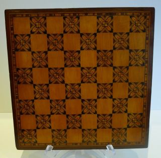 Unusual Antique English Tunbridge Or Parquetry Inlaid Chess / Games Board C.  1870