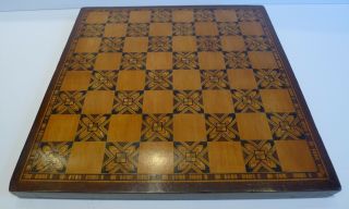 Unusual Antique English Tunbridge or Parquetry Inlaid Chess / Games Board c.  1870 5