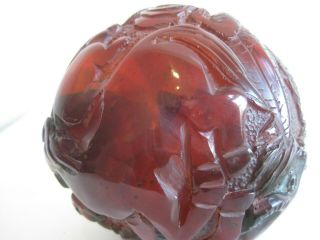 Fine Old Chinese Carved Cherry Amber Figural Dragon Zodiac Ball Sculpture Statue 10