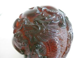 Fine Old Chinese Carved Cherry Amber Figural Dragon Zodiac Ball Sculpture Statue 2