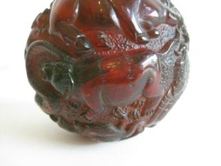 Fine Old Chinese Carved Cherry Amber Figural Dragon Zodiac Ball Sculpture Statue 5