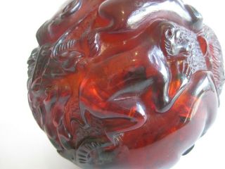 Fine Old Chinese Carved Cherry Amber Figural Dragon Zodiac Ball Sculpture Statue 7