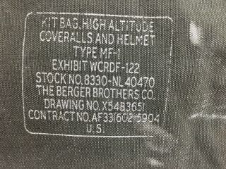 Vintage 50s USAF US Air Force High Altitude Kit Helmet & Coveralls Bag MF - 1 2