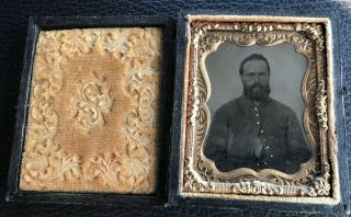Civil War 1/9 Plate Tintype Of Artillery Corporal Maine In A Patriotic Case