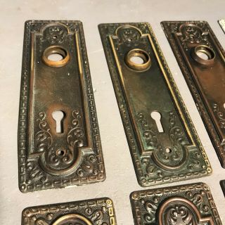 Door Knob Back Plates (4 pr) Eastlake Brass Victorian Antique Embossed Floral 11