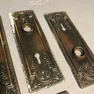 Door Knob Back Plates (4 pr) Eastlake Brass Victorian Antique Embossed Floral 4